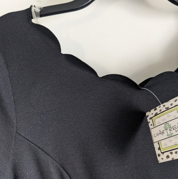 Nwt LBD Black Stretch Ponte Dress with Scallop - Picture 8 of 13